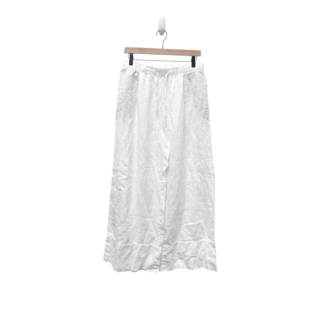 Zara White Linen Wide Leg Drawstring Pants Large Relaxed Beach Trousers Size L